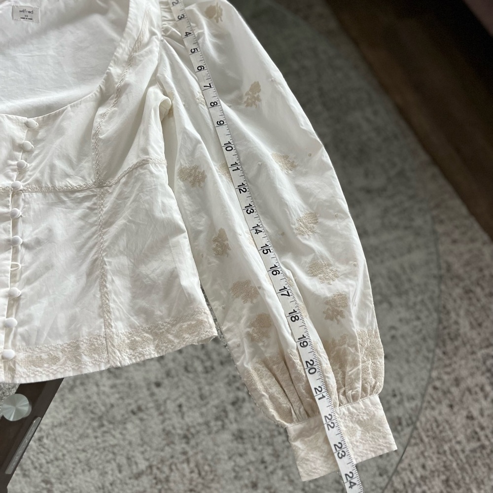 Aritzia Wilfred Palo Santo White Boho Embroidery Casual Blouse Sz XS, S - Picture 9 of 12